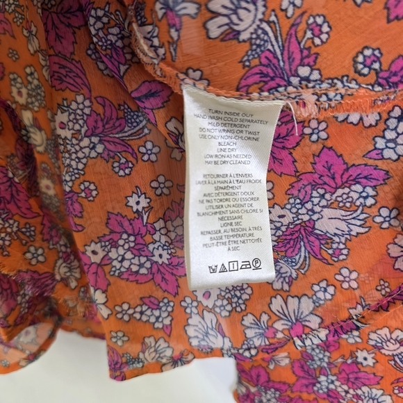 Free people Boho Floral Ruffle long slleves flowy Blouse in Orange and Pink - Picture 5 of 10